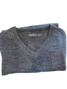 Nautica Navtech Sweater Men's Sz Med Navy Blue Classic Fit V-Neck Knit Shirt